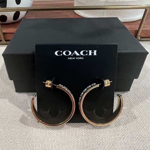 NWT Coach Large Signature Enamel Hoop Earrings - Picture 3 of 7